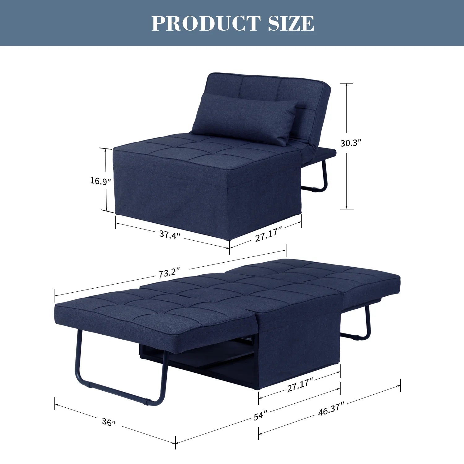 Ainfox Ottoman Chair Lounger Bed .4 in 1 Breathable Linen Convertible Single Sofa Couch, 73.23''L x 33.86''W(Dark Grey)(Beige)