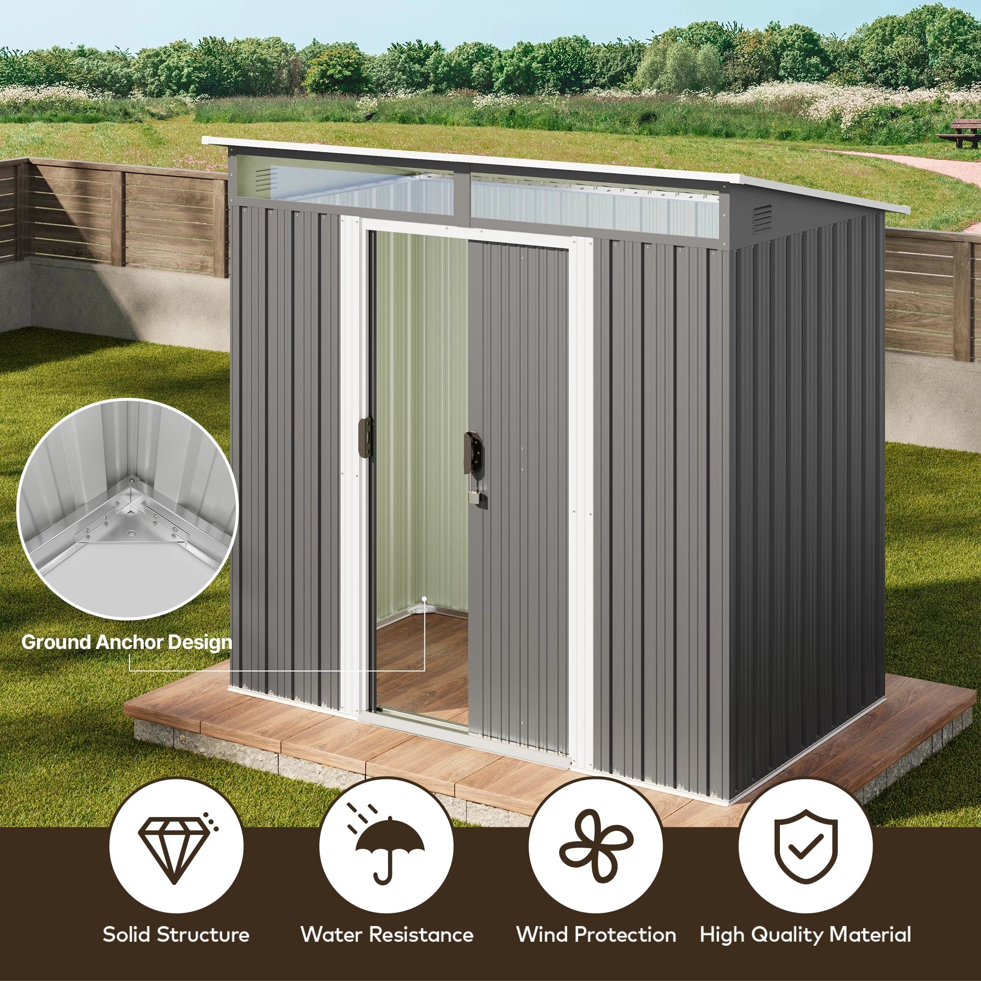 Lofka 6ft x 4ft Metal Garden Shed for Outdoor Storage, Gray