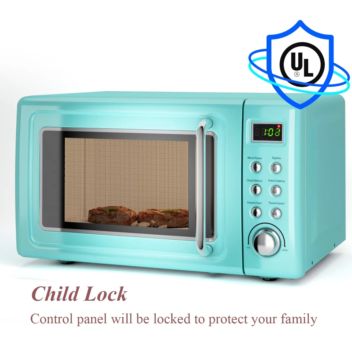 Costway 0.7Cu.ft Retro Countertop Microwave Oven 700W LED Display Glass Turntable Green