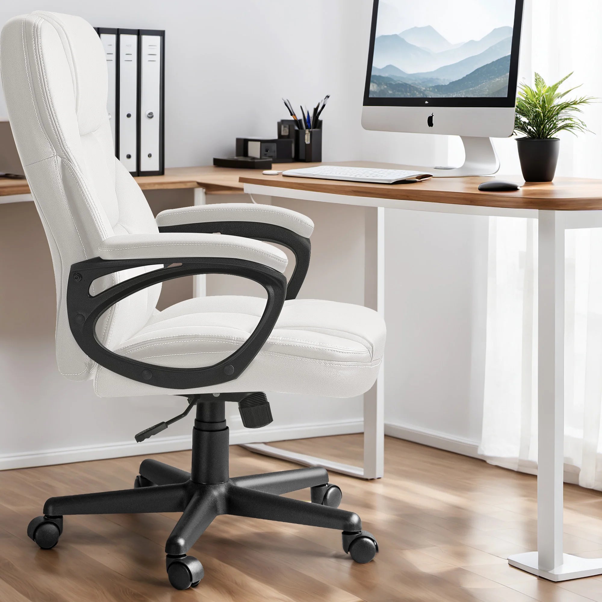 Furmax High-back Executive Office Chair With Lumbar Support Height Adjustable Swivel Seat PU Leather, Black
