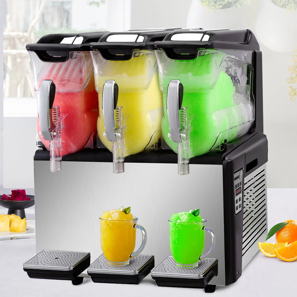 VEVORbrand 110V Commercial Slushy Machine 10L x 3 Tank Frozen Drink Machine 1250W Commercial Margarita Machine Stainless Steel Suitable, Silver
