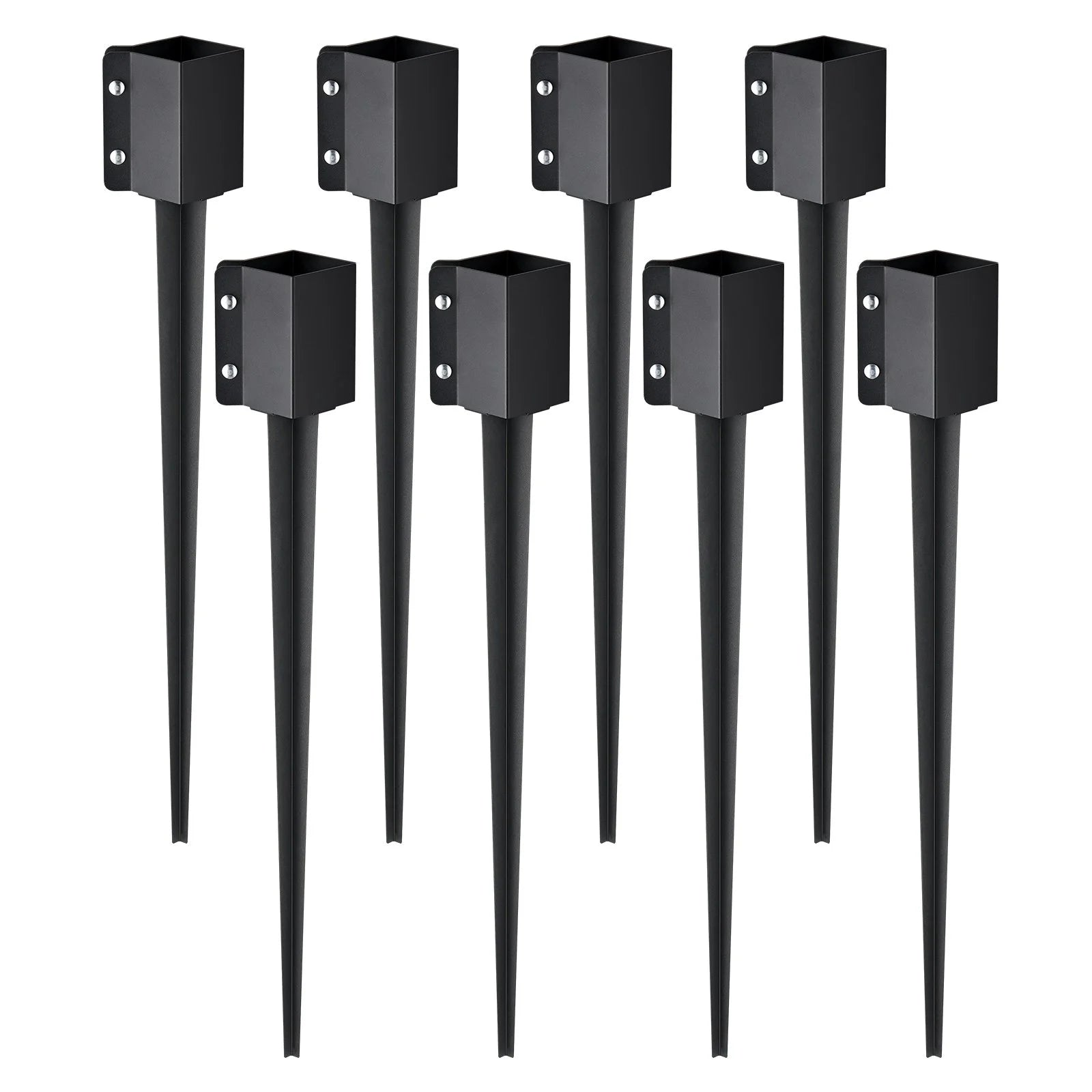 VEVOR Fence Post Anchor Ground Spike - 8 Pack, 36x4x4 Inches, Black Powder-Coated Metal, Fits 3.5x3.5 Inch Posts - Ideal for Mailbox, Deck, Garden Railing