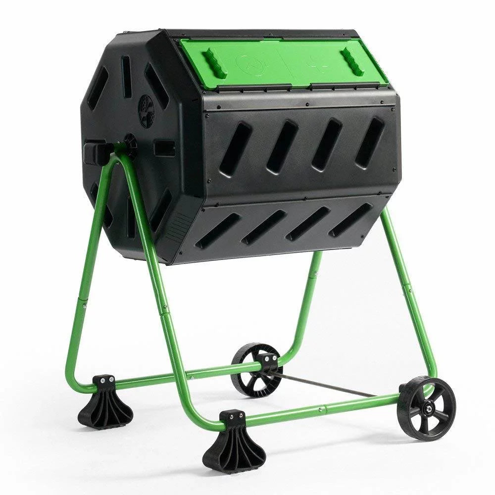 FCMP Outdoor HOTFROG 37 Gallon Dual Chamber Tumbling Composter Bin