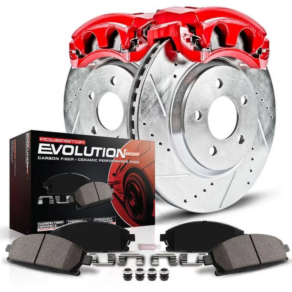 Power Stop Front Z23 Evolution Brake Pad and Rotor Kit with Red Powder Coated Calipers KC6372 Fits 2015 Chrysler 200