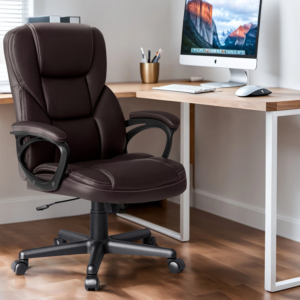 Furmax High-back Executive Office Chair With Lumbar Support Height Adjustable Swivel Seat PU Leather, Black