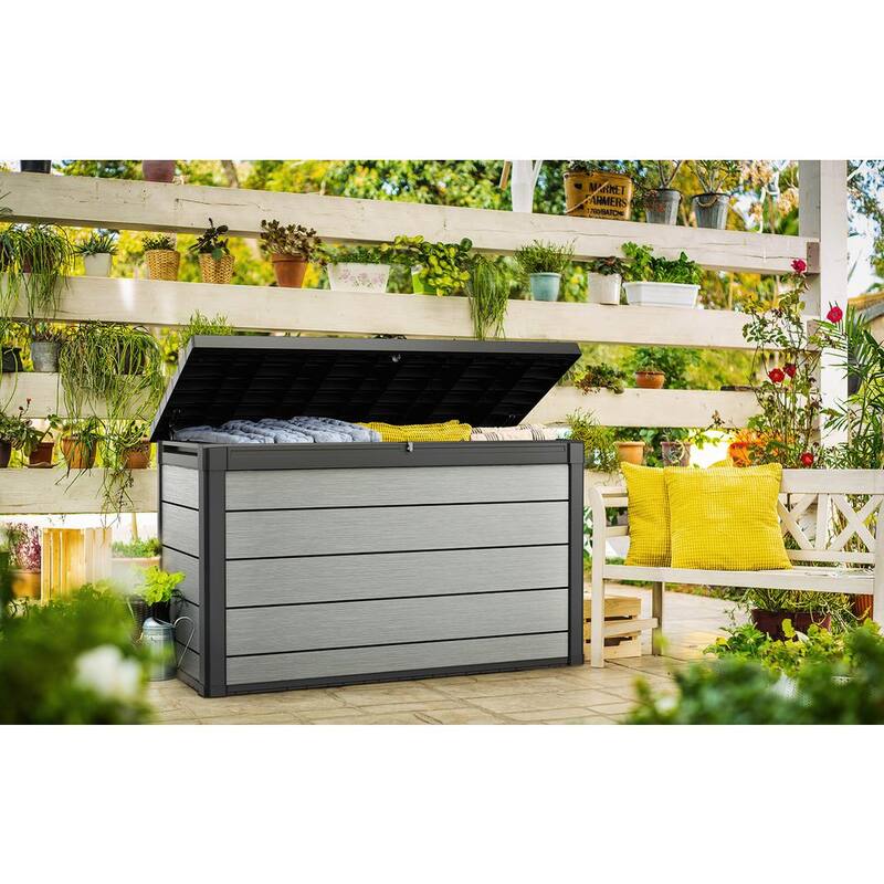 Denali 200 Gal. Large Durable Resin Plastic Deck Box Outdoor Storage For Patio Lawn and Garden, Grey